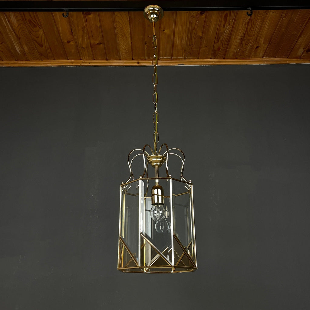 Vintage pendant lamp Italy '70s Brass Polished Glass Retro lighting Mid-century Italian modern