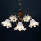 Vintage murano glass and wood chandelier Italy 1970s