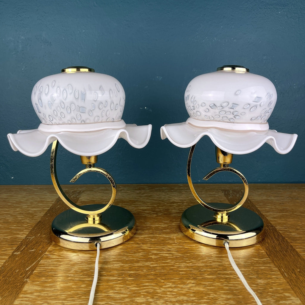 Pair of Pink Murano Glass Table Lamps: Italian Mid-Century Lighting