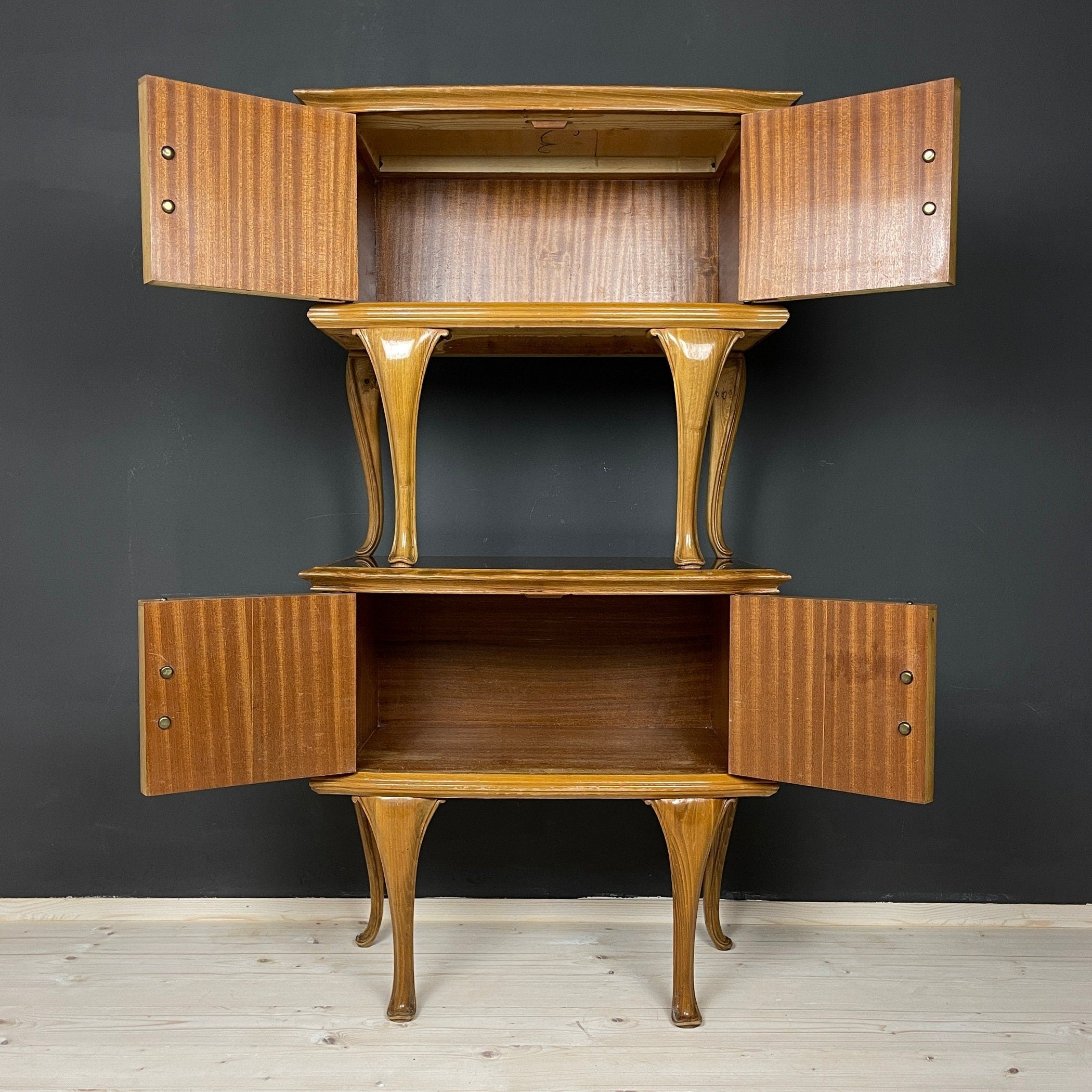 Pair of Vintage wood nightstands Italy 1950s  mid-century wooden bedside table
