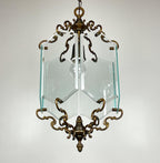 Vintage bronze pendant lamp, in style of Pietro Chiesa For Fontana Arte, Italy, 1950s
