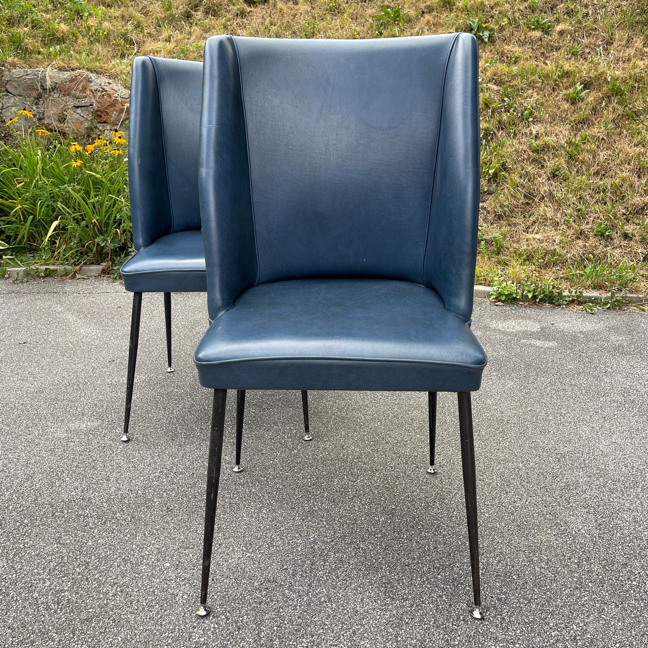 Vintage blue dining chairs, Italy 1950s, Mid-century modern, Set of 2
