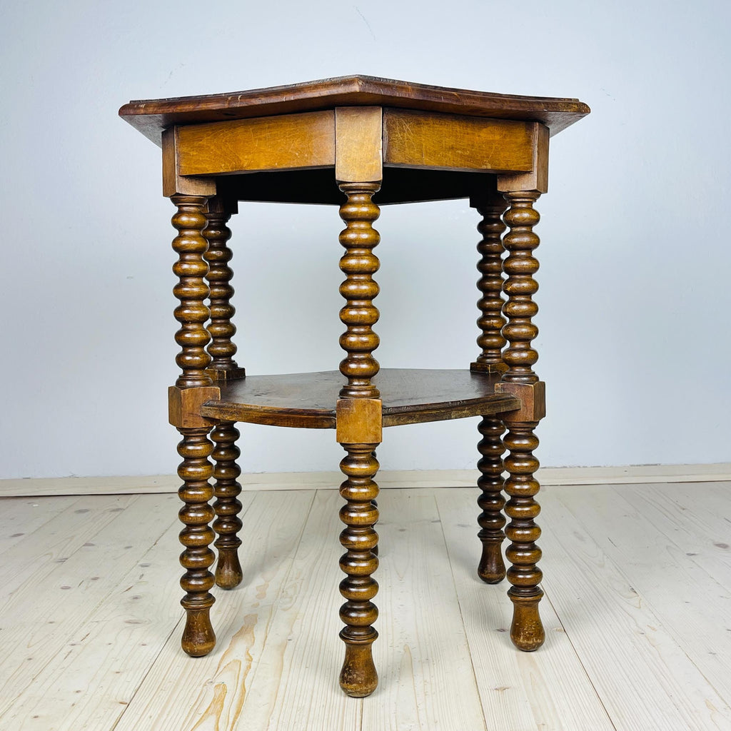 Antique Hexagonal Walnut Side Table, Italy, the Early 20th Century, Bobbin Turned Legs