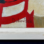 Vintage Naive Art "Sad Clown" Oil Painting by Oto Dobovišek, 1980s Yugoslavia