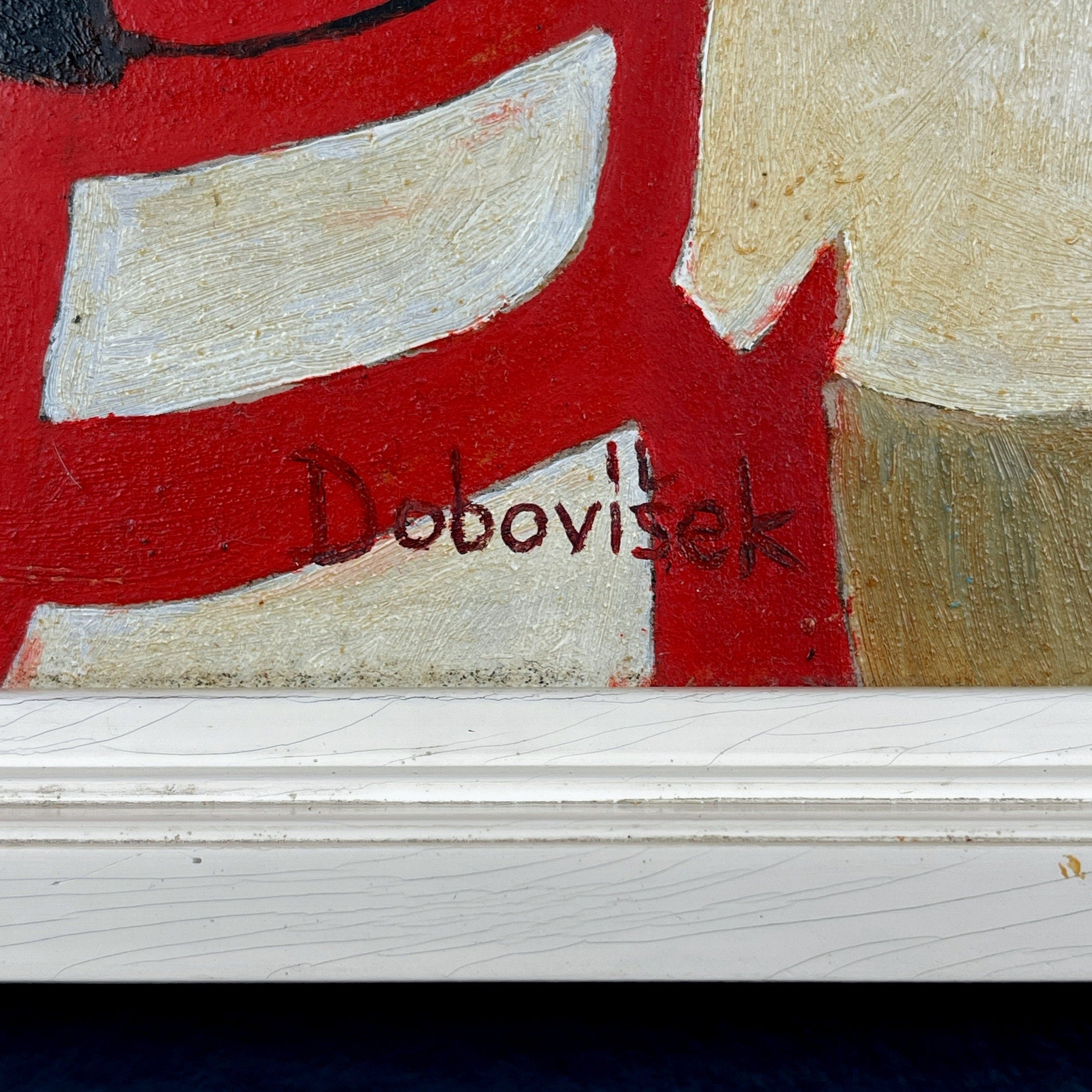 Vintage Naive Art "Sad Clown" Oil Painting by Oto Dobovišek, 1980s Yugoslavia