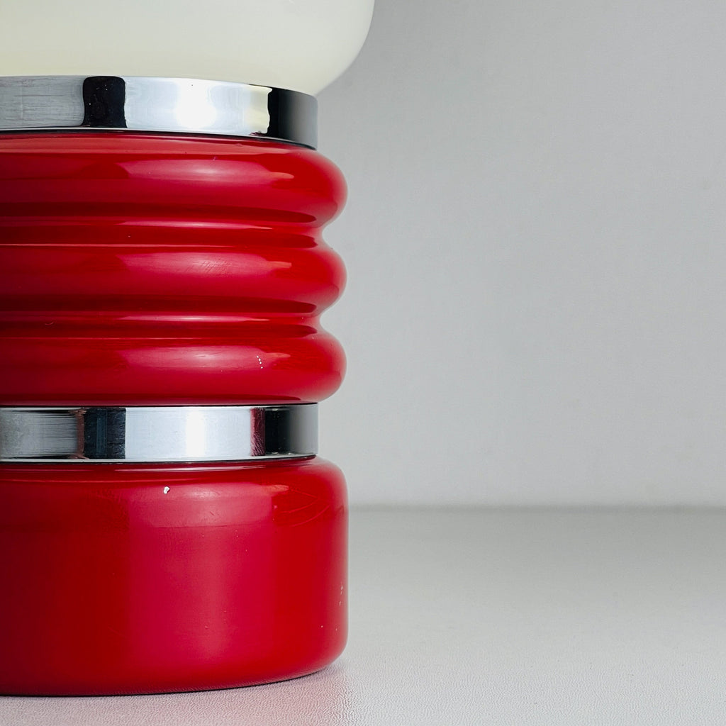 Vintage Enrico Tronconi Bulb Lamps: Red Enamel & Opaline Glass, Set of 2