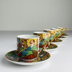 Vintage Japanese Lithophane Geisha porcelain coffee set of 5, 1950s