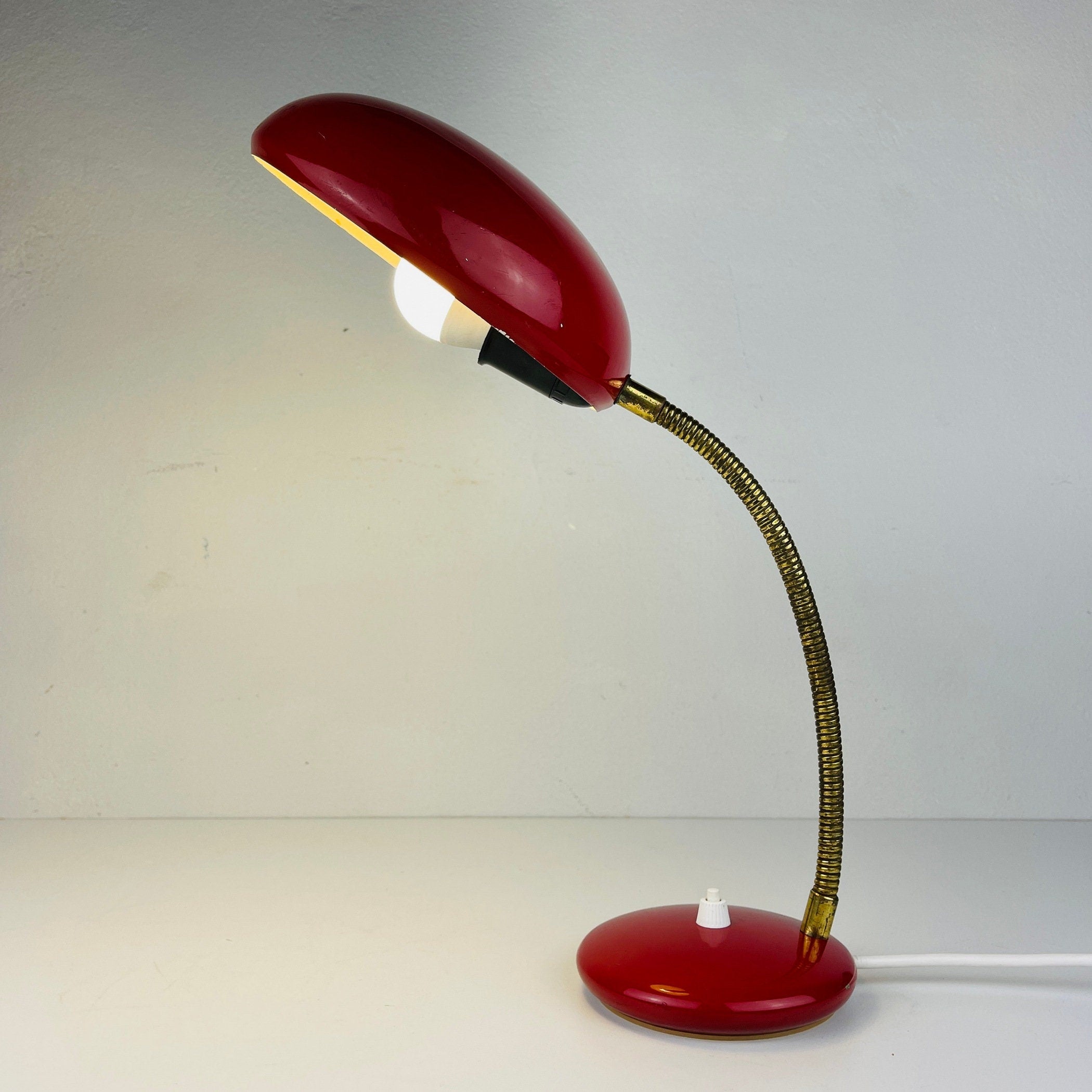 Mid-century red desk lamp Italy 1970s Vintage gooseneck lamp