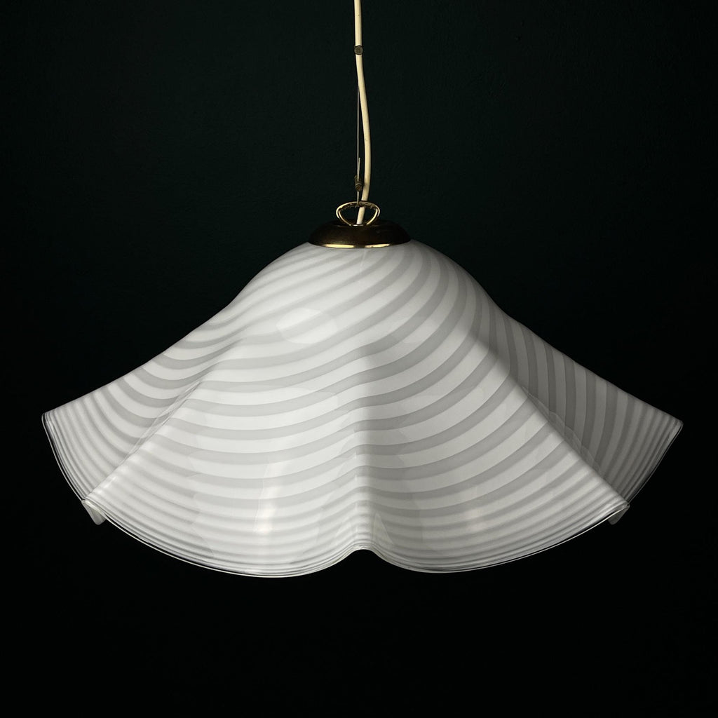 Vintage swirl white Murano glass pendant lamp, Italy 1970s