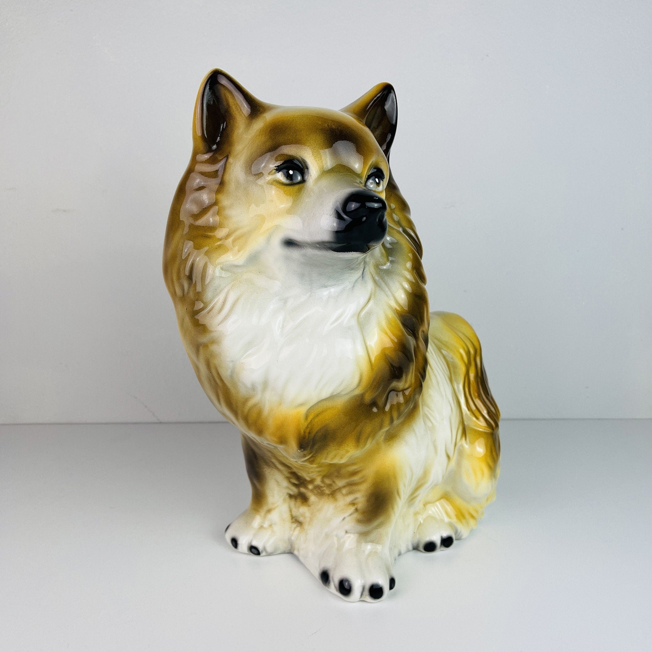 Vintage glazed ceramic sculpture dog Italy 1960s Retro home decor mid-century italian decoration