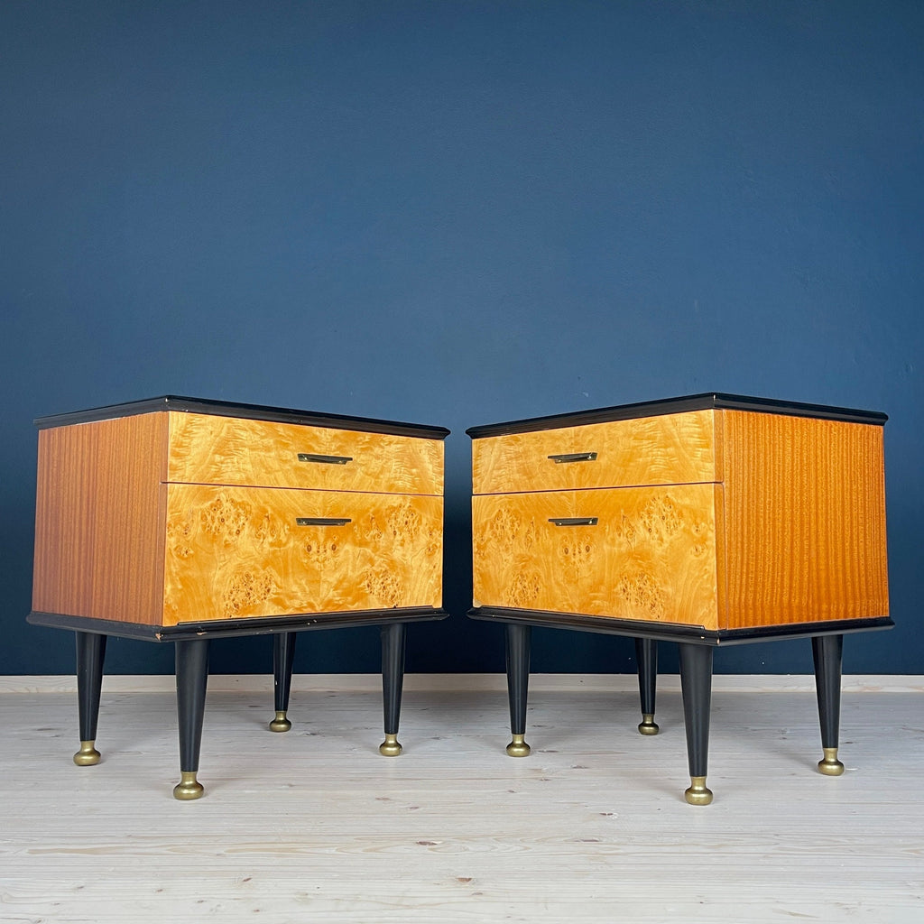 Vintage Birdseye Maple Nightstands: Mid-Century Modern Bedside Tables
