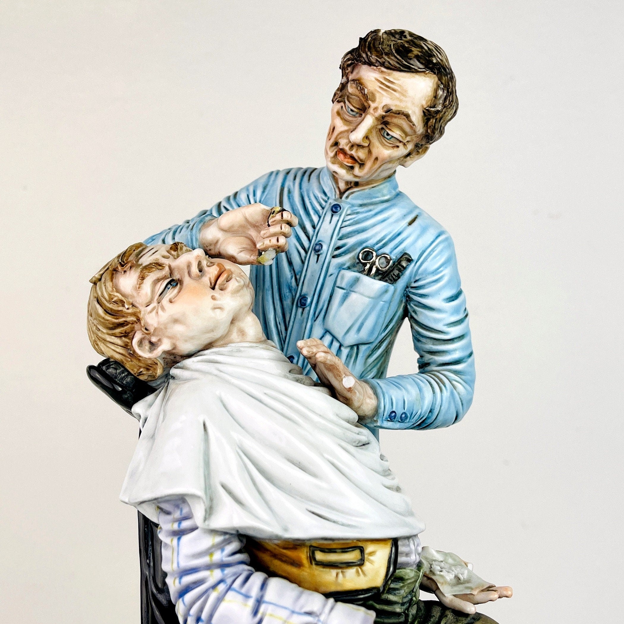 Vintage ceramic sculpture of Barber by Capodimonte Italy 1950s Vintage home decor