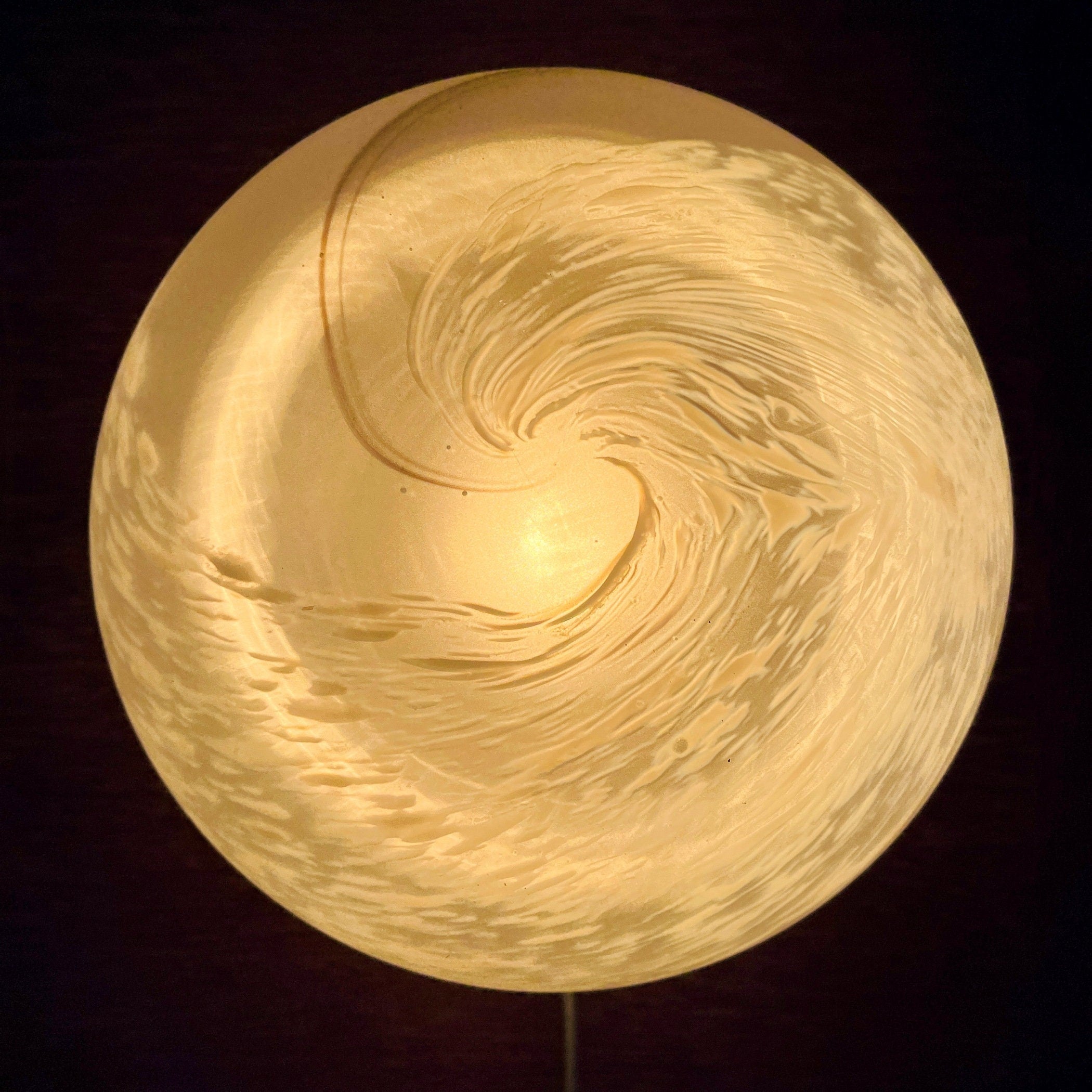 Vintage Murano Glass Night Lamp: 80s Italian Swirl Sphere Table Lamp