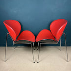 Vintage Red Vinyl Lounge Chairs: Pierre Paulin Style, Mid-Century Modern (Pair)