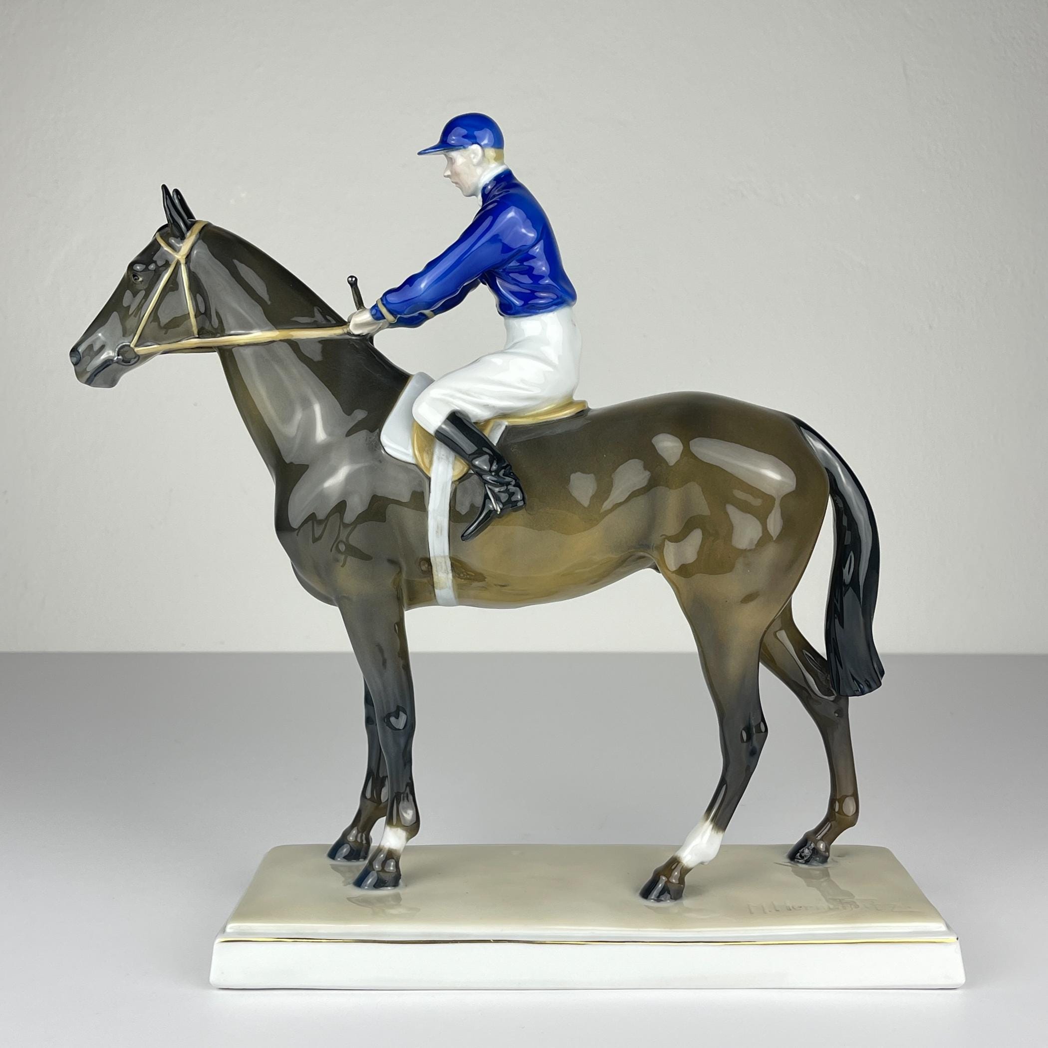 Vintage Fraureuth Porcelain Horse and Jockey Sculpture: Max Hermann Fritz, 1920s German Decor