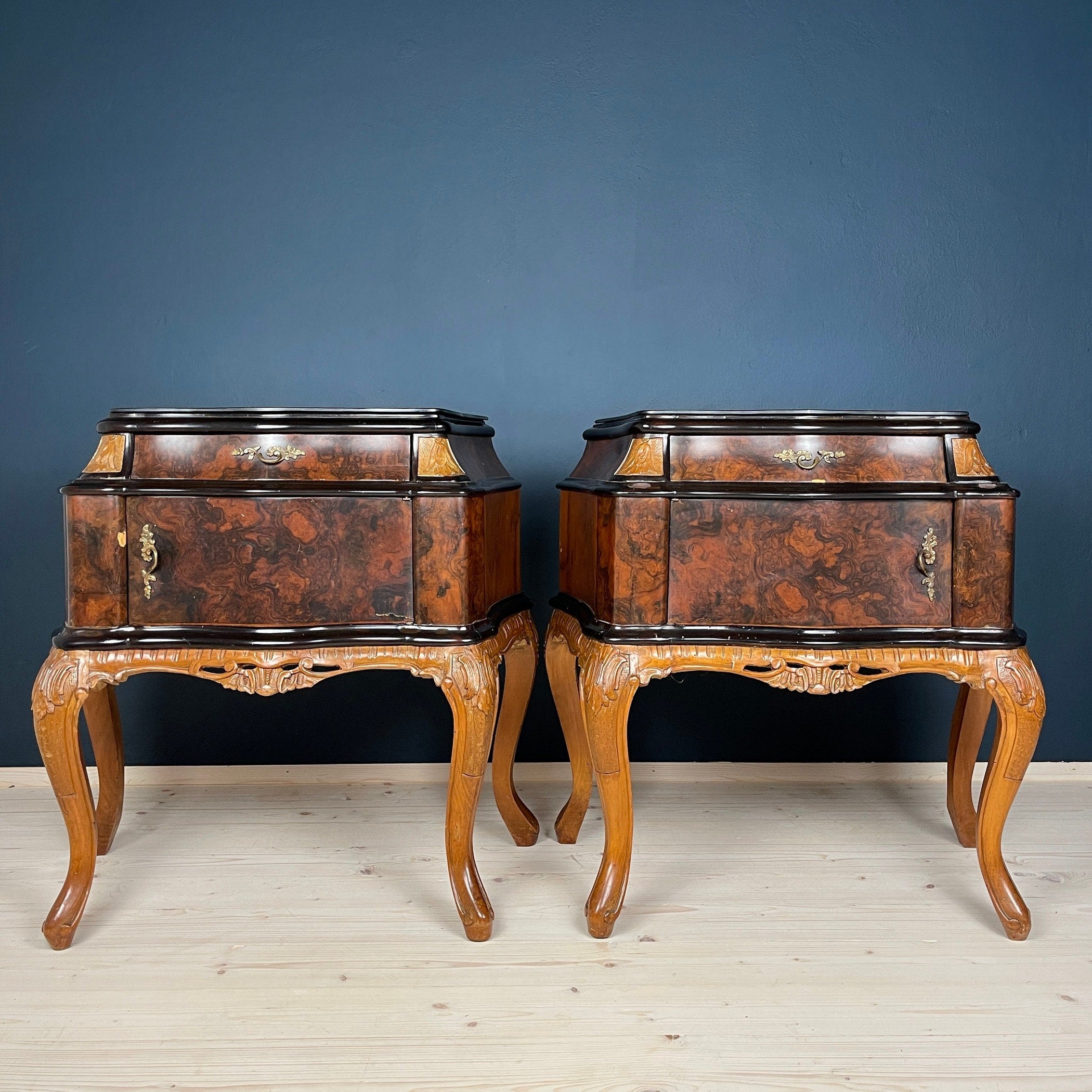 Vintage wood nightstands Italy 1950s Set of 2
