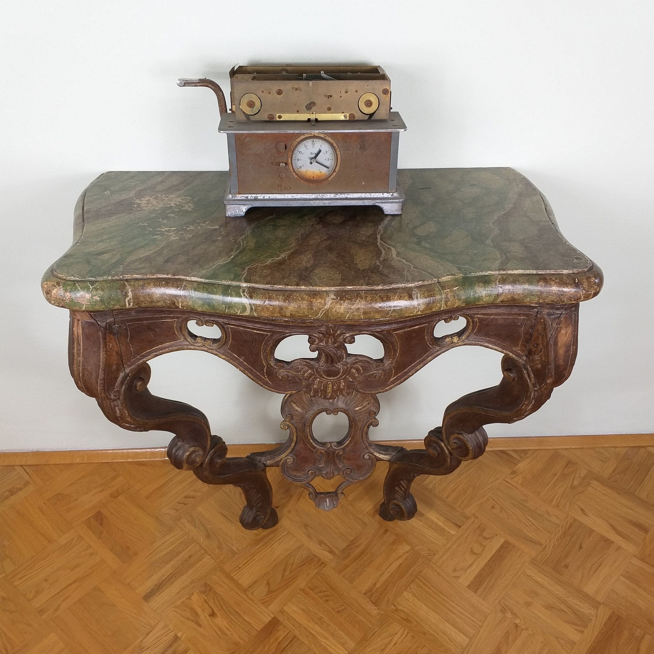 Antique old church console table 19th century Germany Original decorative wood carving Baroque