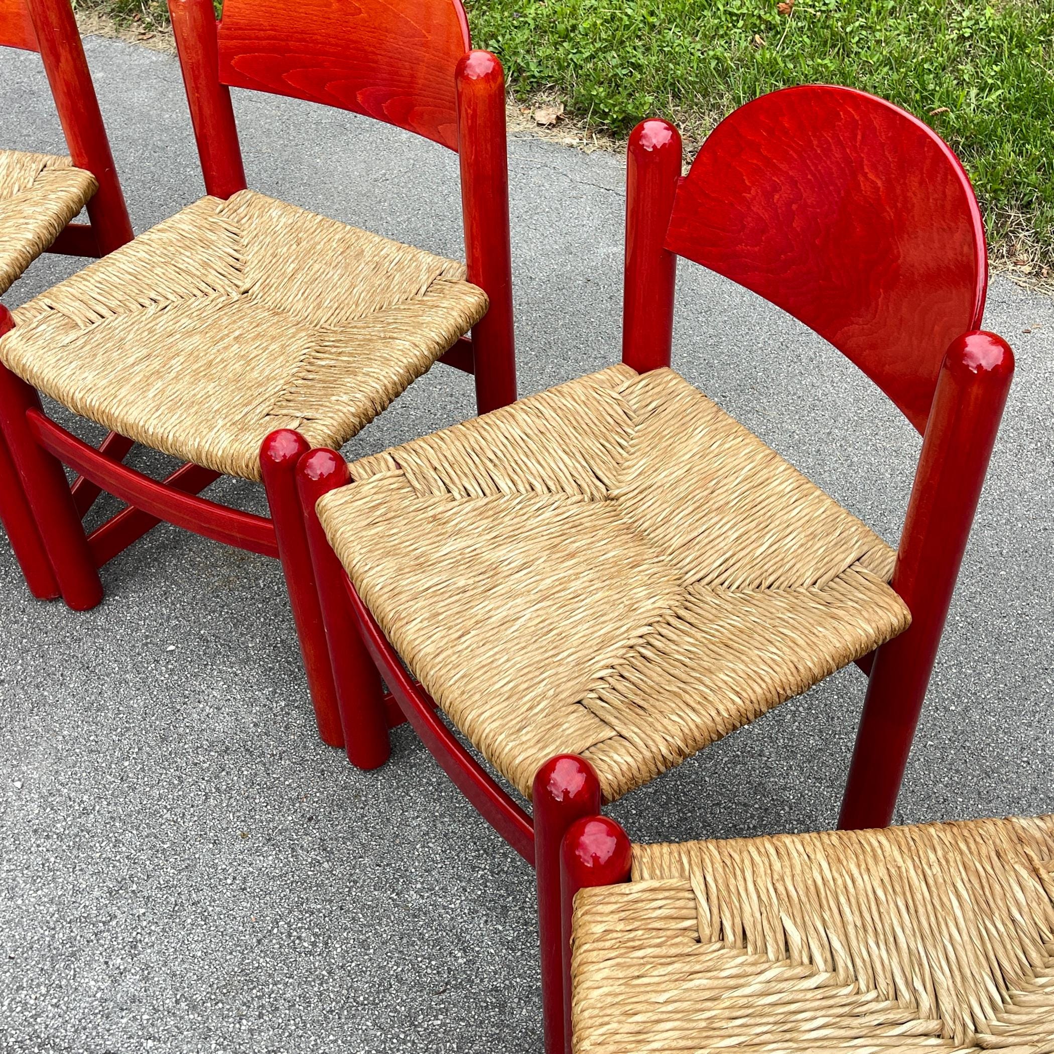 Set Of 6 Red Chairs mod. Padova By Hank Lowenstein, Italy 1970s