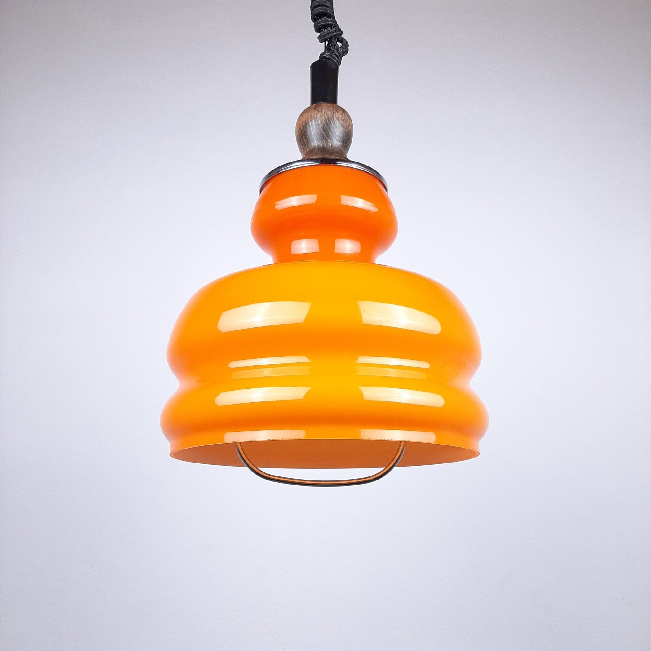 Mid-century orange glass pendant lamp Yugoslavia 1970s Retro lighting Space age