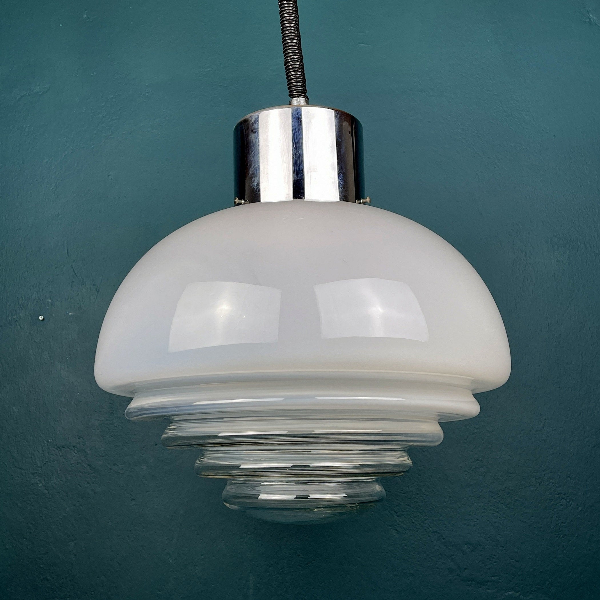 Vintage Mazzega Murano Glass Pendant Lamp: 1970s Italian Space Age Lighting