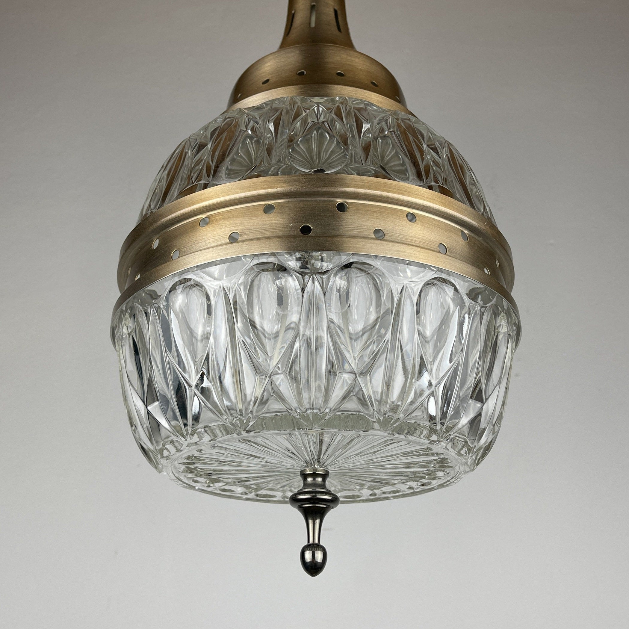 Mid-century glass pendant lamp Italy 1960s Vintage Italian lighting Space Age