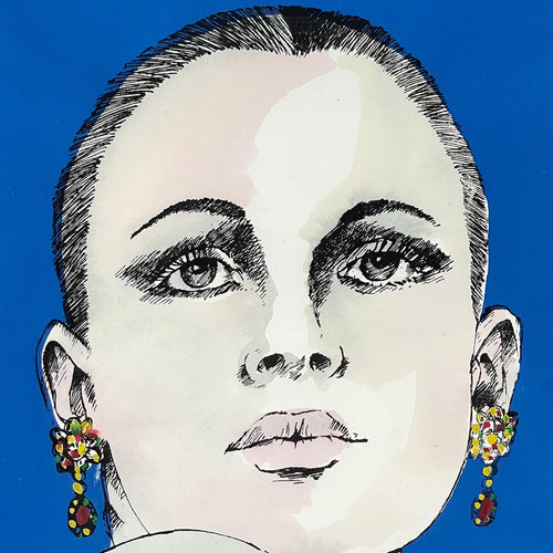 Limited edition lithograph Girl's head, Hand painted 33/100, Italy, 1977, Vintage home decor