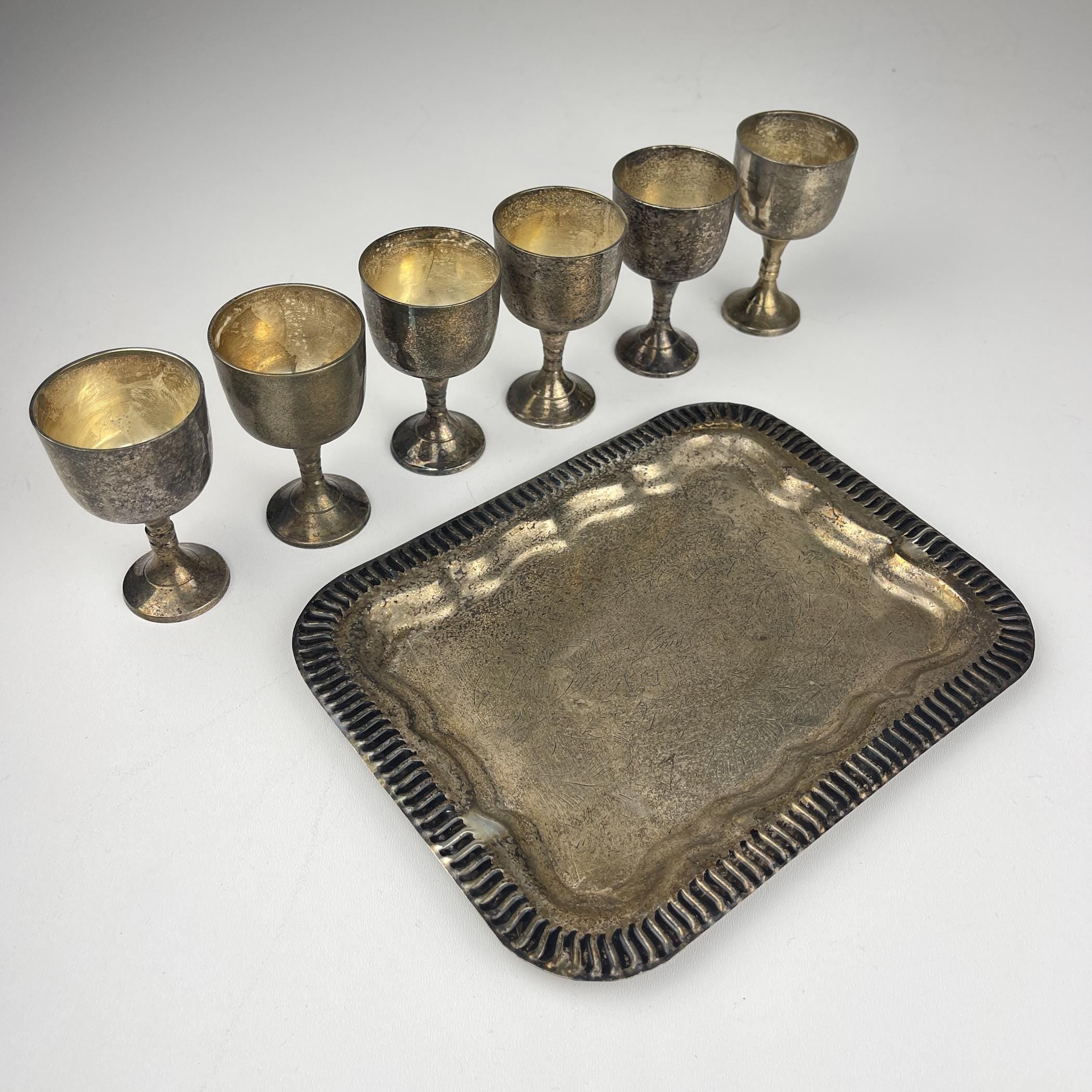 Antique Silver Plate Glass Set: Sheffield Edward Collection, England 1890s