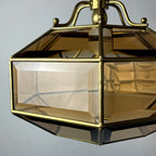 Vintage diamond pendant lamp Italy 1960s Gold brass hex crystal lamp