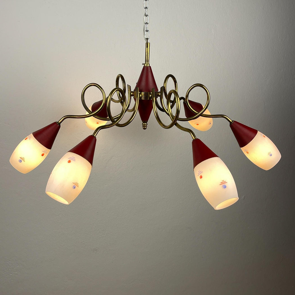 Vintage brass and murano glass chandelier by Stilnovo, Italy, 1960s, Italian Classic Design