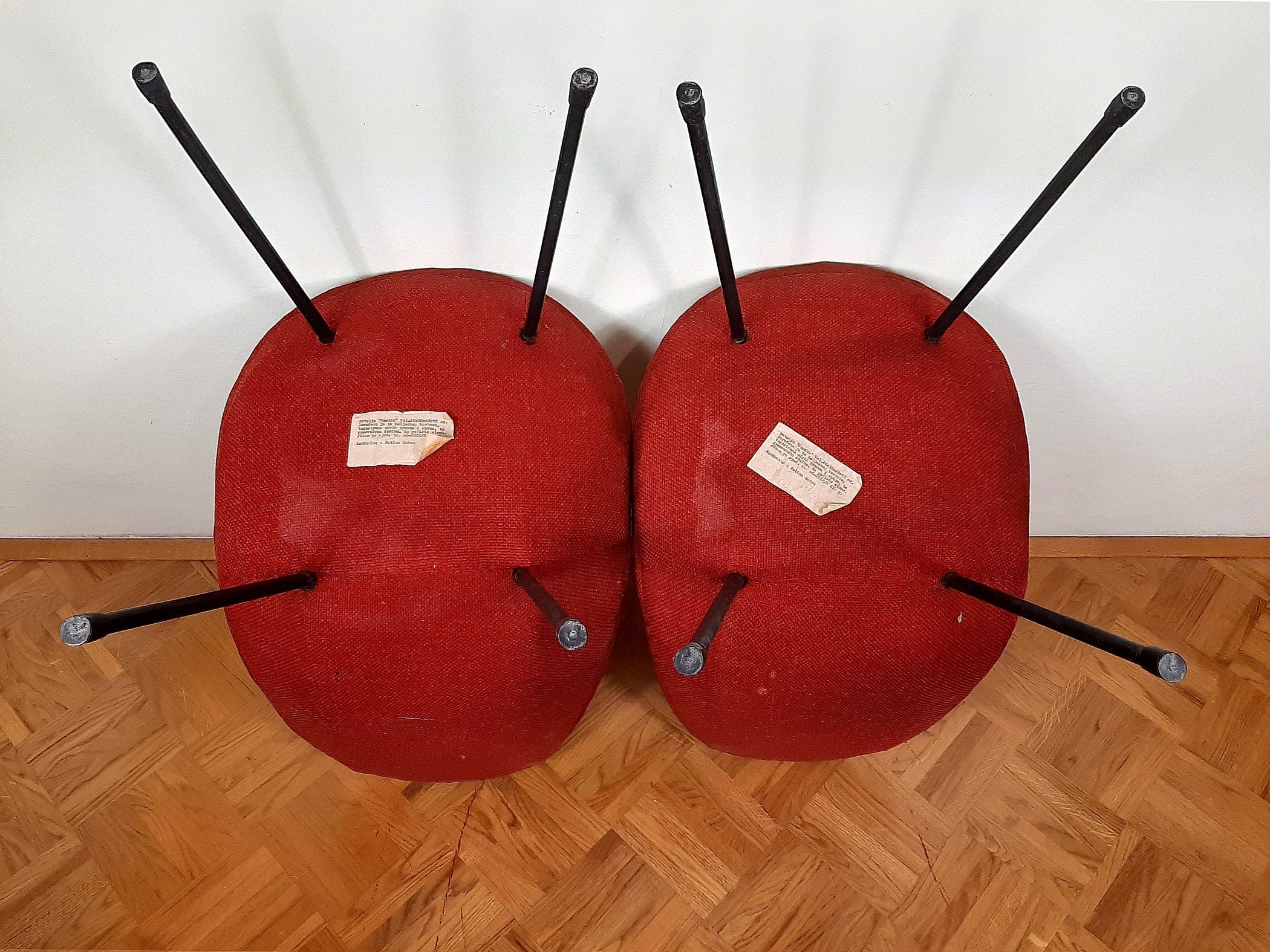 Pair of 1963 Mid-Century Red Cocktail Armchairs - Italian Style