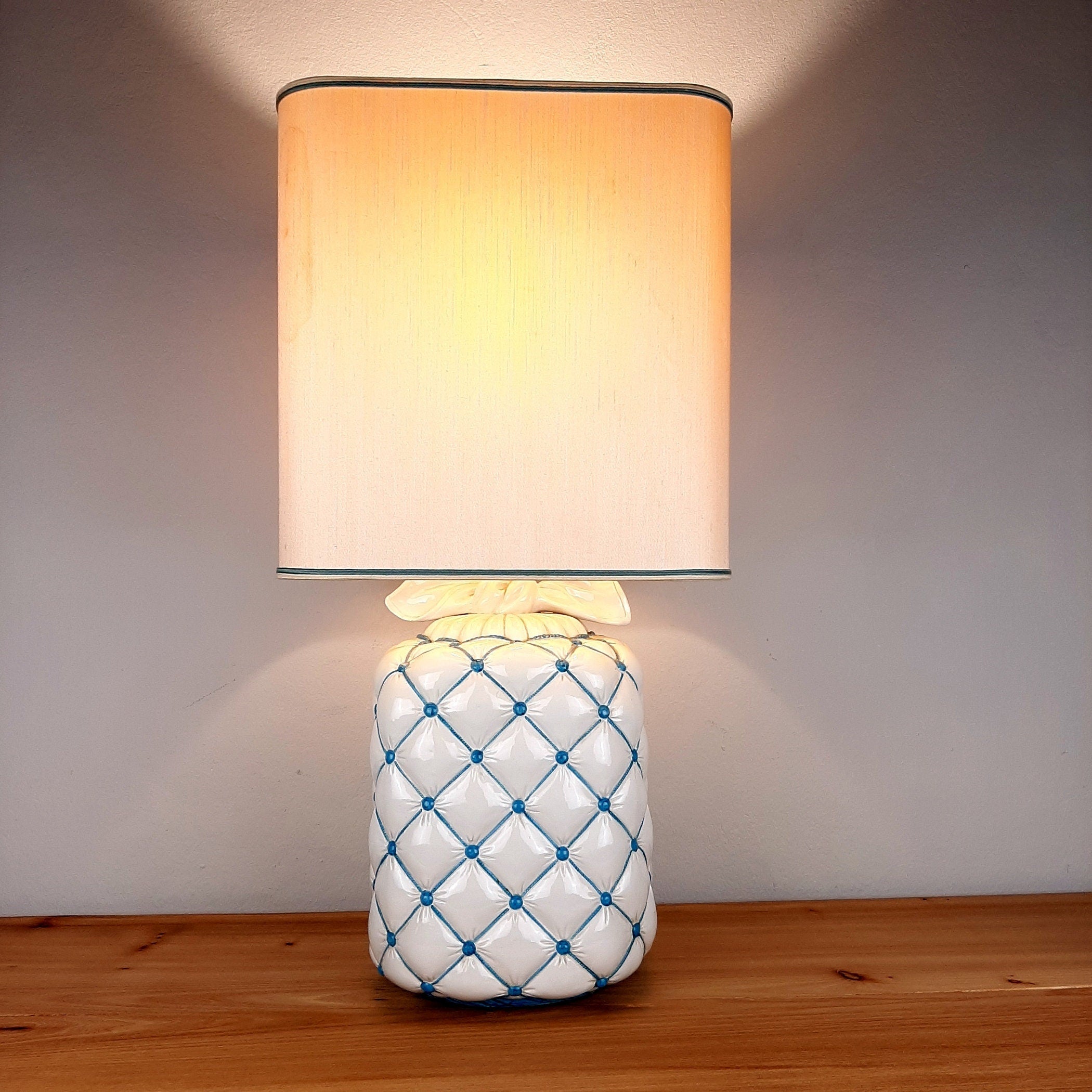 Vintage ceramic table lamp Italy 1960s Pillow lamp quilt nightlamp Retro home lighting