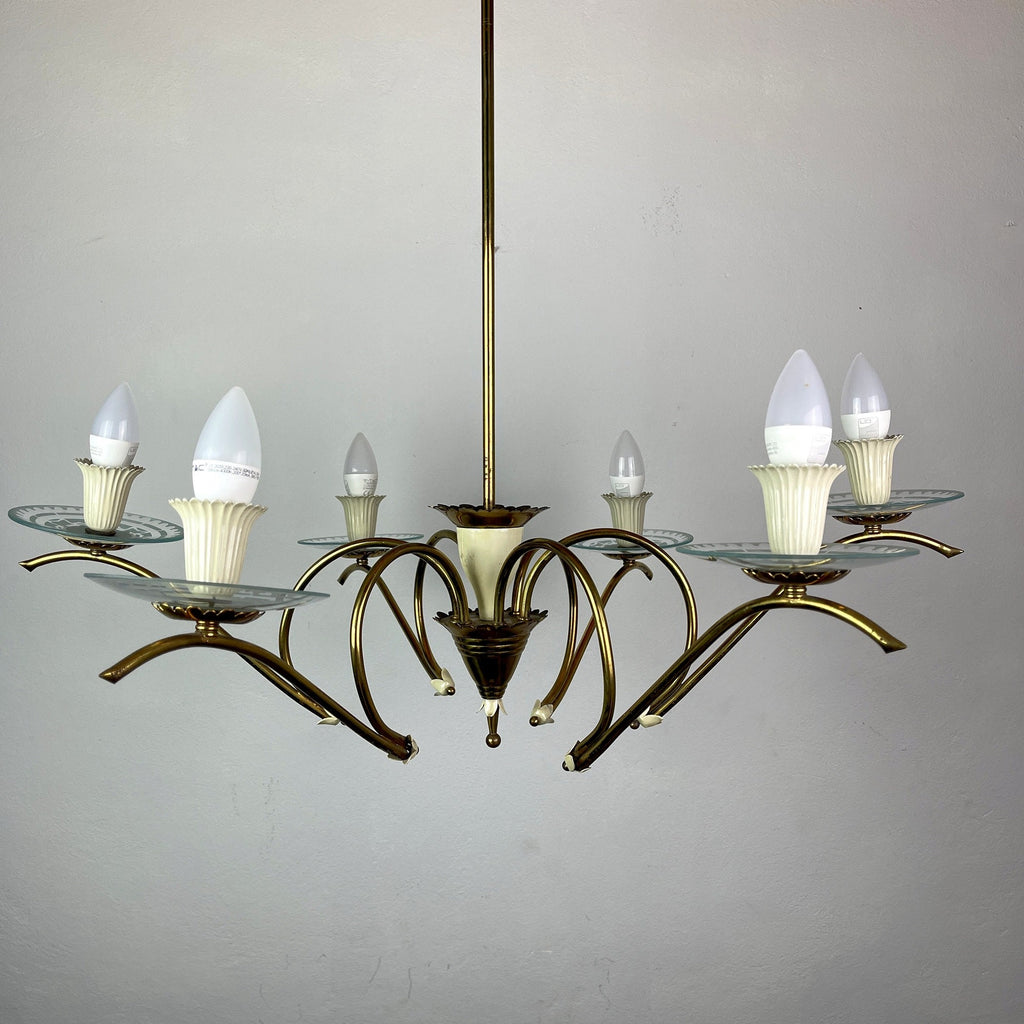 Mid-Century Fontana Arte Chandelier: Brass & Glass, Pietro Chiesa, 1940s