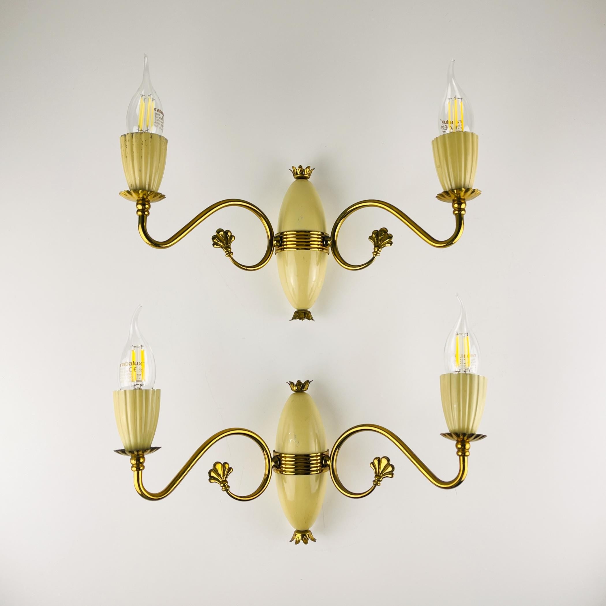Vintage Brass Wall Sconces - Italian 1950s Home Decor - Set of 3