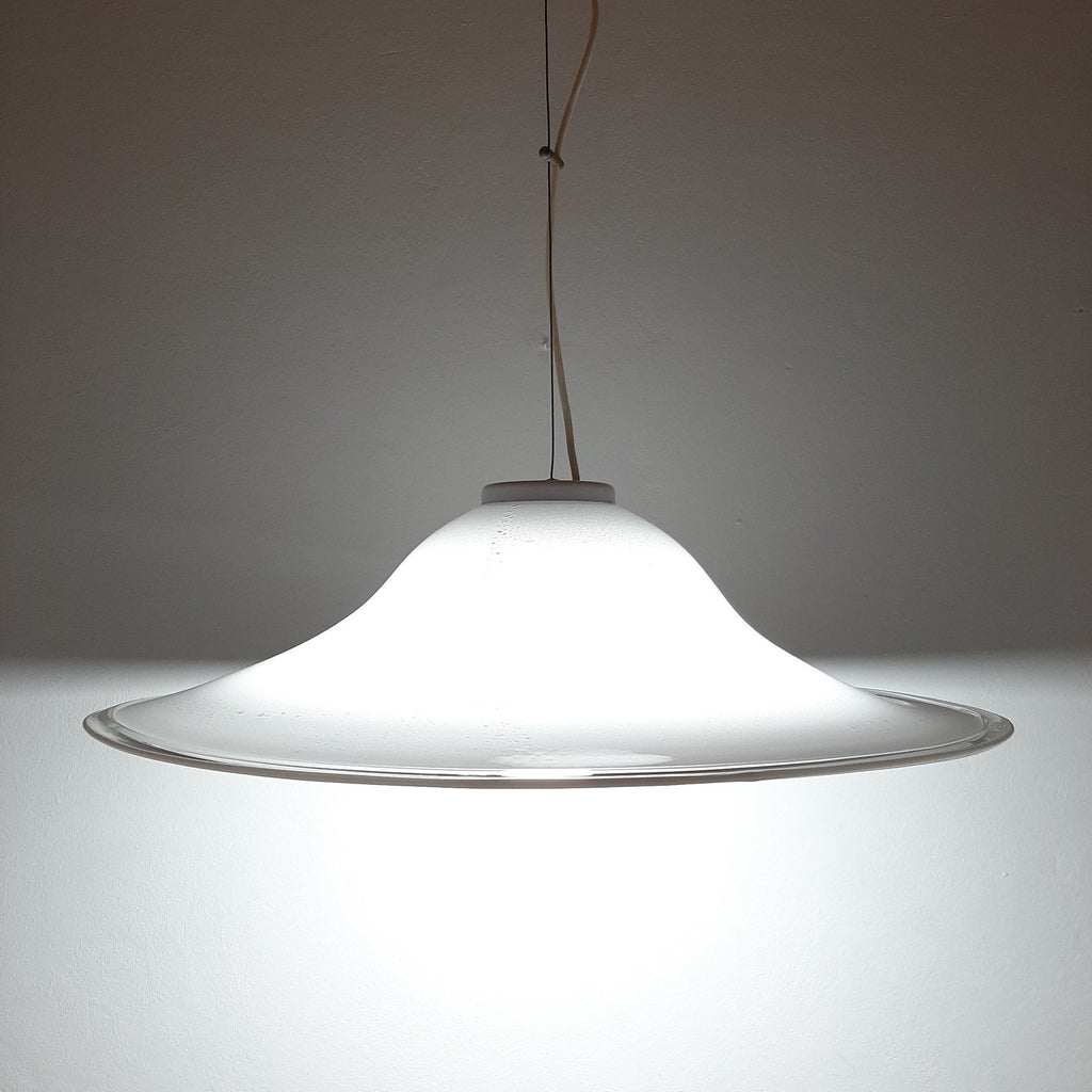 XL Mid-century white murano glass pendant lamp Italy 1970s Retro lighting Space age