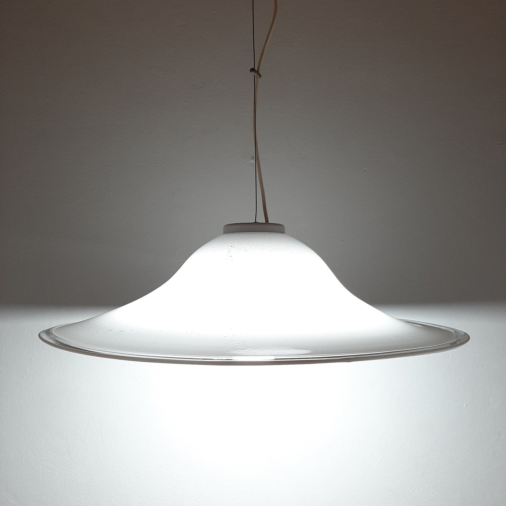 XL Mid-century white murano glass pendant lamp Italy 1970s Retro lighting Space age