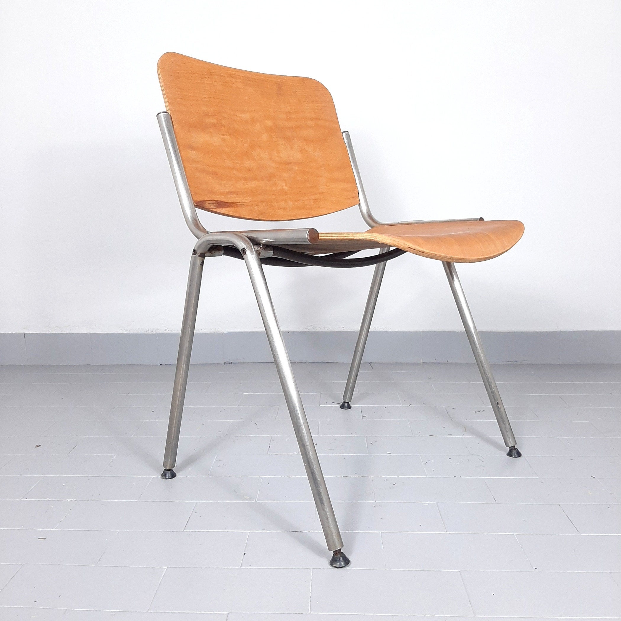 Retro desk chair from 80s Yugoslavia Stol Kamnik Plywood Metal Chrome Leg Retro office