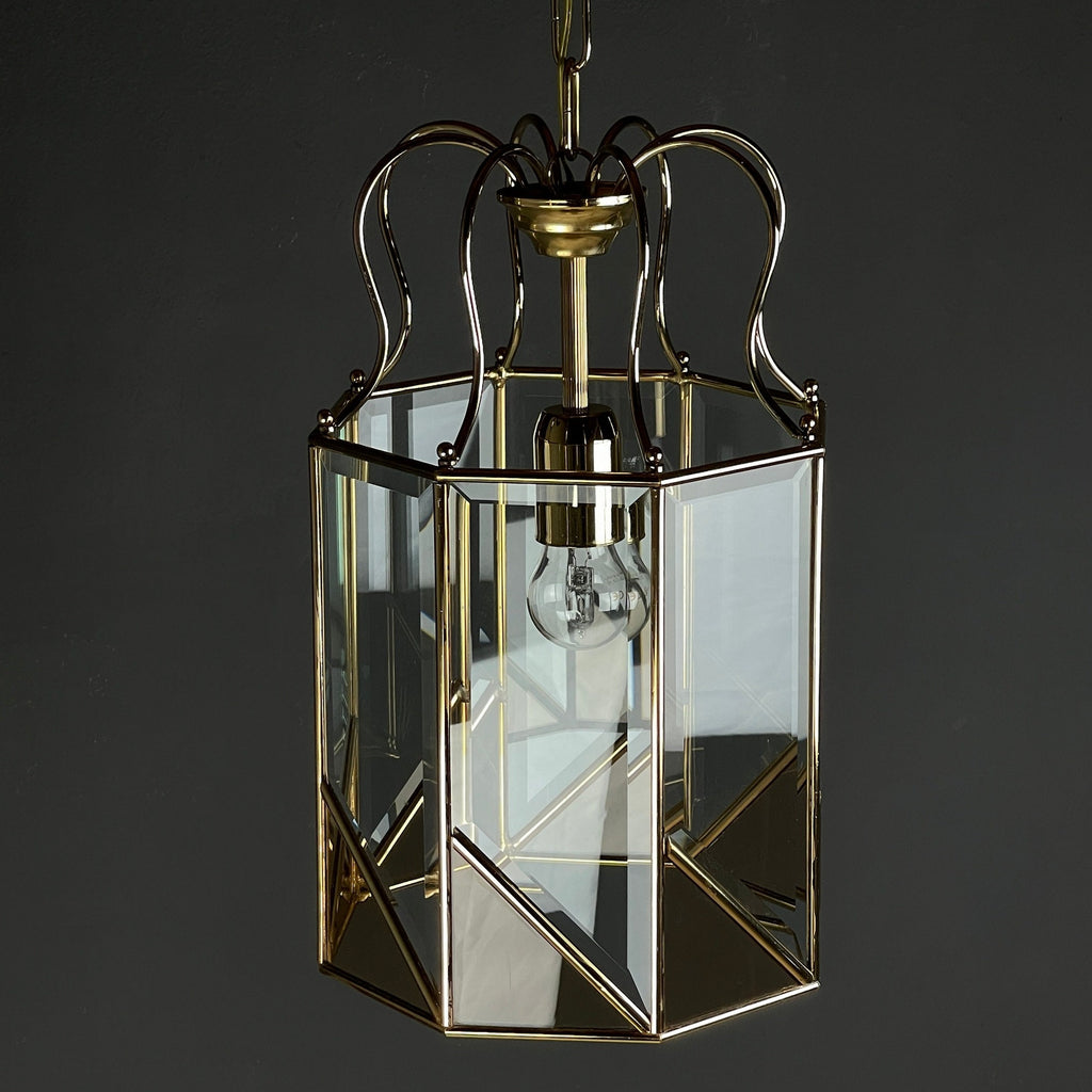 Vintage pendant lamp Italy '70s Brass Polished Glass Retro lighting Mid-century Italian modern