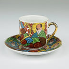 Vintage Japanese Lithophane Geisha porcelain coffee set of 5, 1950s