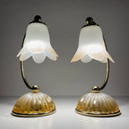 Pair of vintage night table lamp Italy 1970s Retro table lamps white and brass