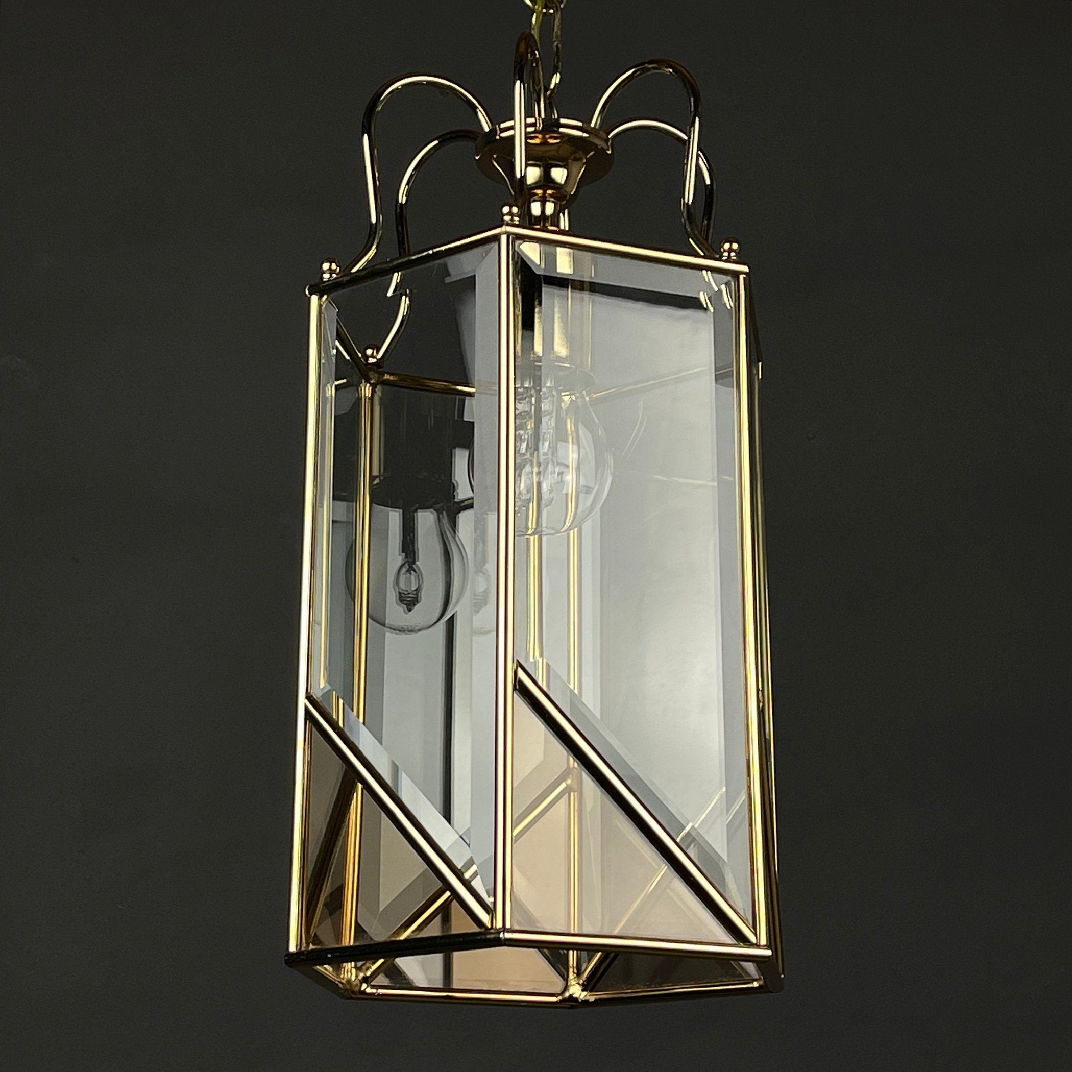 Vintage pendant lamp Italy '60s Brass Polished Glass Retro lighting Mid-century italian modern