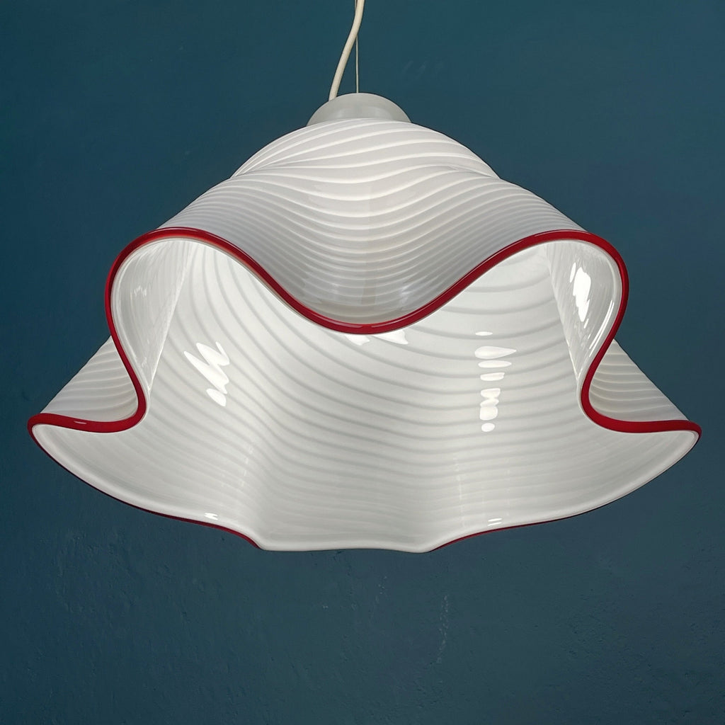 Vintage Murano Pendant Lamp Fazzoletto Vetri Murano, Italy 1970s, Mid-century Modern Italian Design