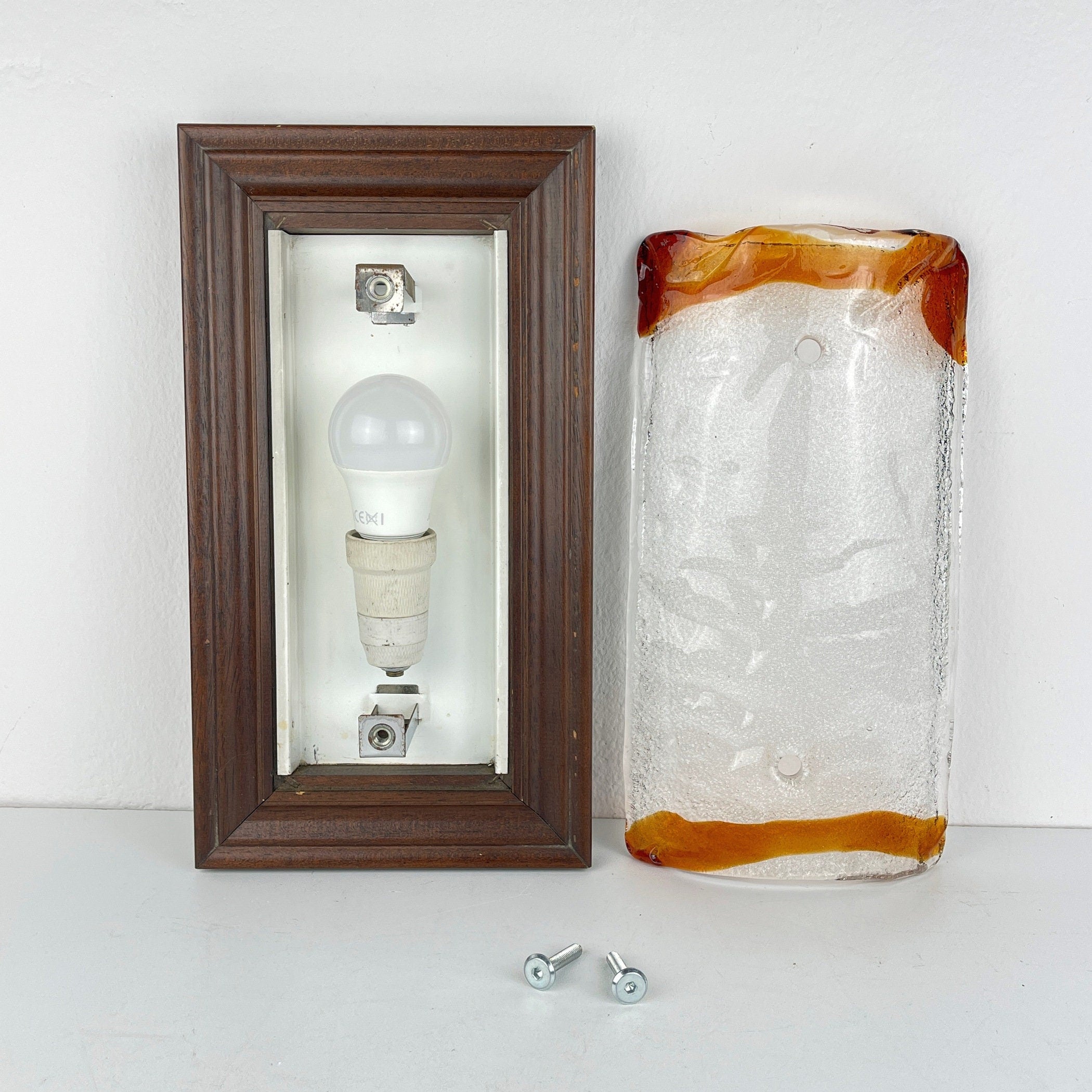 Vintage Wood Murano Wall lamp Italy, 1970s MCM Sconce Lamp