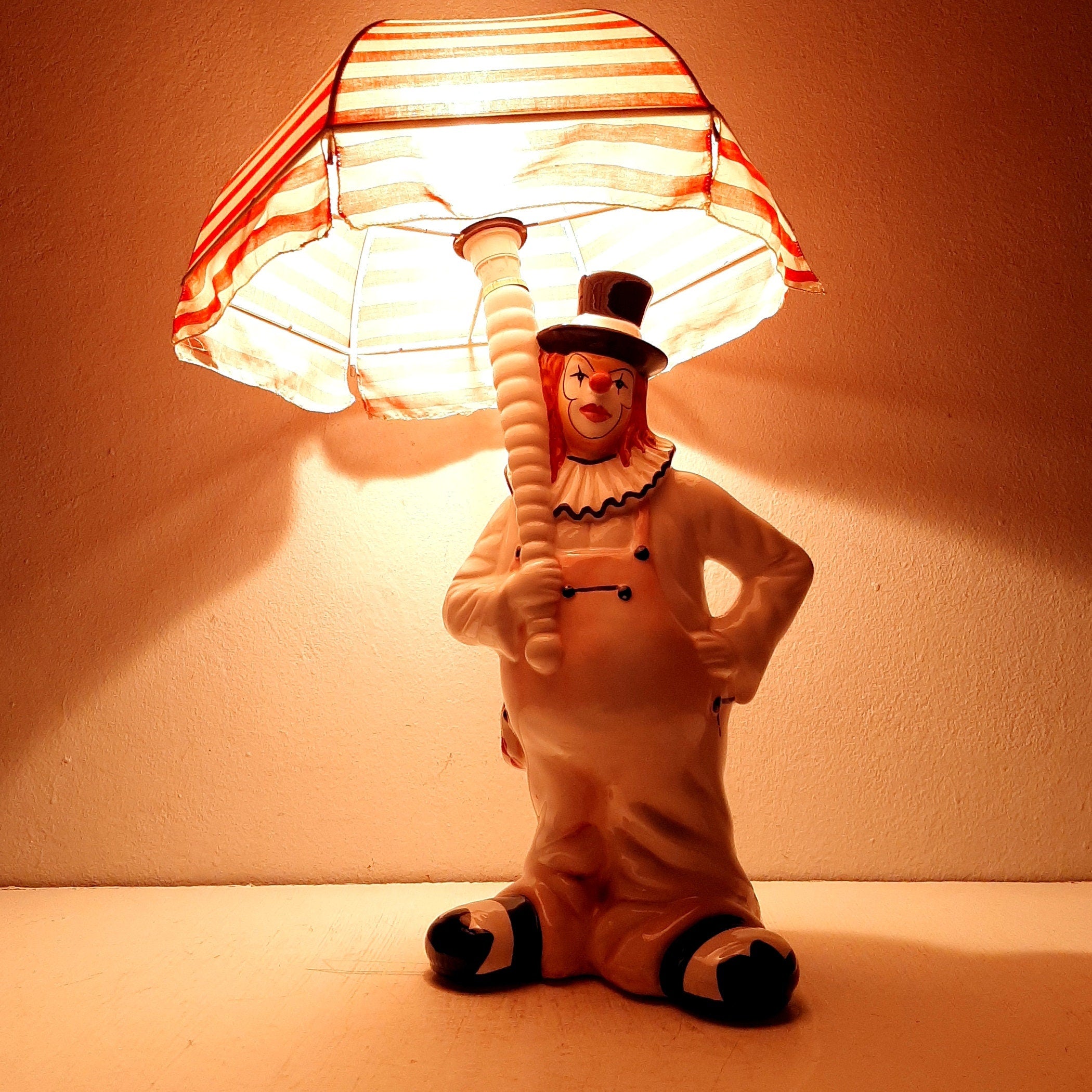 Vintage large ceramic table lamp Clown Italy 1960s Retro nightlamp Lamp for children's room