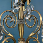 Vintage Italian Chandelier: 1960s Bronze 5-Arm Crystal Drop Light