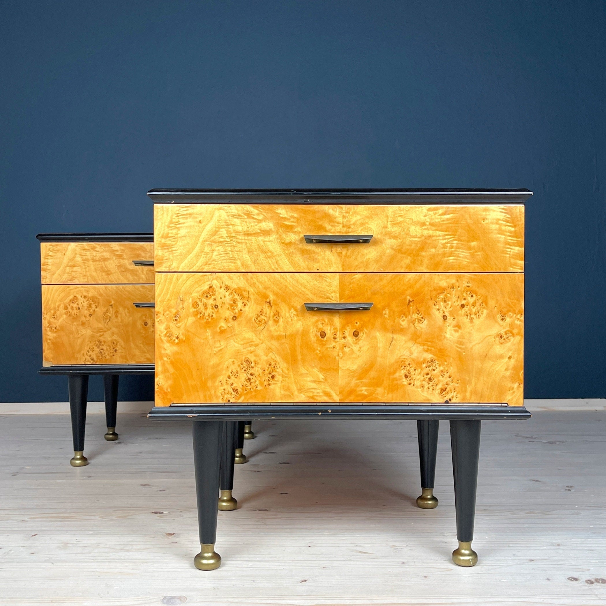 Vintage Birdseye Maple Nightstands: Mid-Century Modern Bedside Tables