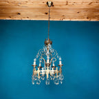 Vintage Italian Chandelier: 1960s Bronze 5-Arm Crystal Drop Light