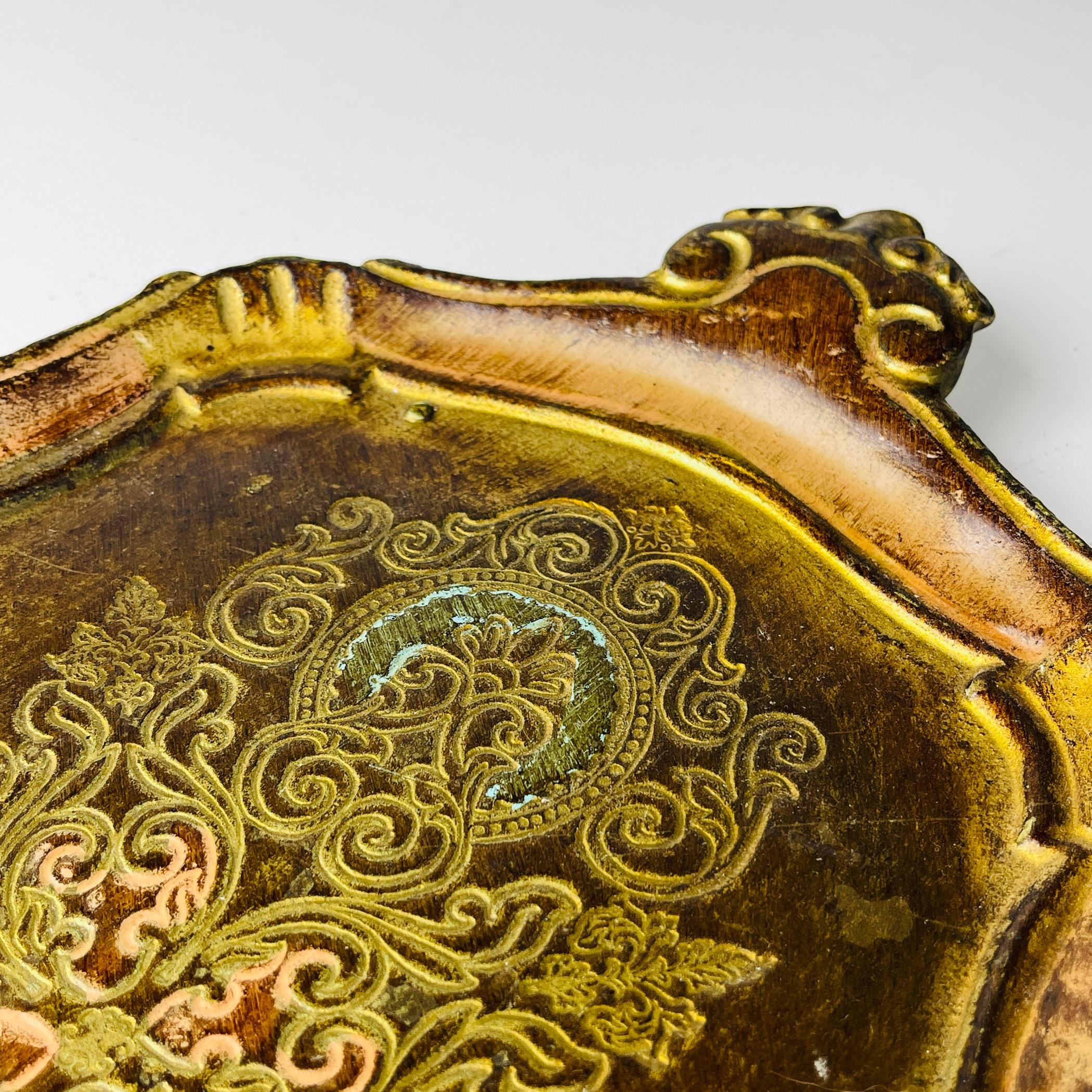 Vintage Small Wooden Florentine Gilt Tray, Italy 1950s