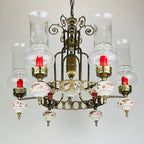 Vintage porcelain and brass chandelier Italy 1930s