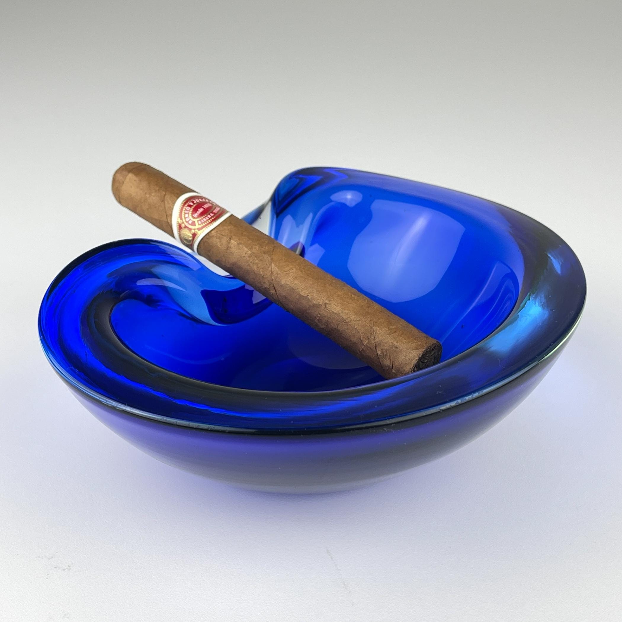 Blue Murano glass ashtray, Italy 1970s, Vintage home decor