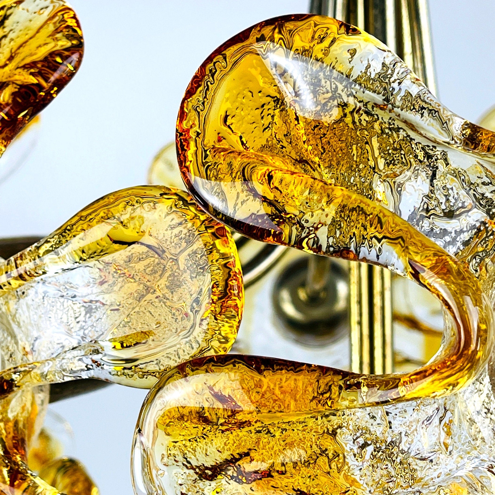 Vintage Amber Murano Glass Flower Chandelier - Mazzega Italian Lighting